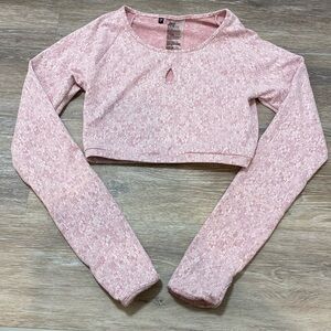 Pink Gymshark Cropped Keyhole Workout LongSleeve Top Small